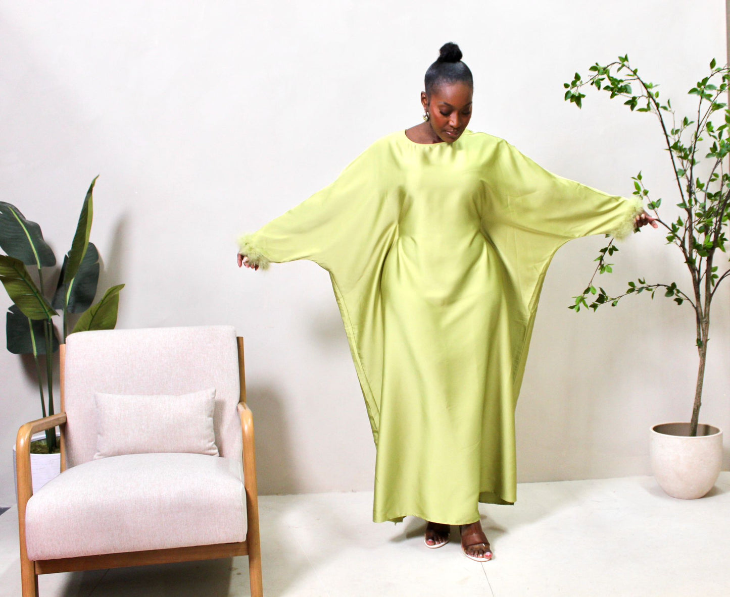 Lime Satin Maxi Dress