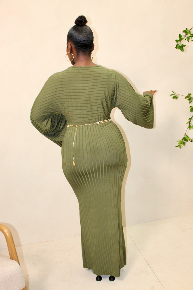 Olive Enchantment Long Sleeve Bodycon Maxi Dress