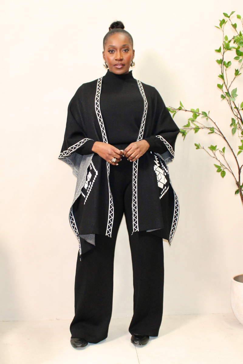 Geo-Chic Knit Cape Set