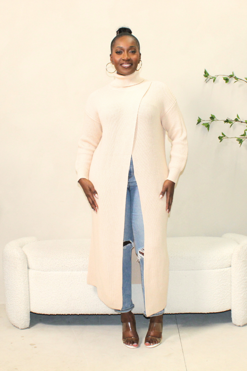 Blush Breeze Split-Front Sweater