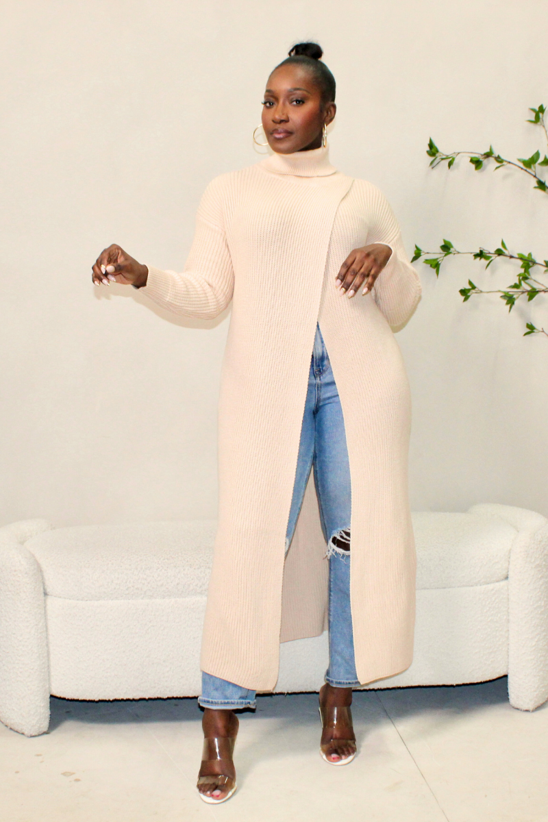 Blush Breeze Split-Front Sweater