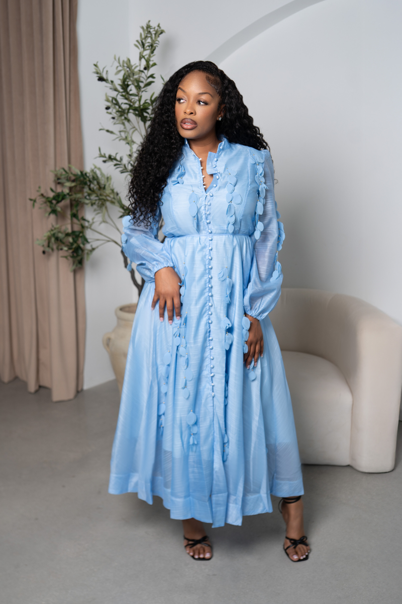 Blue Petal Button Maxi Dress