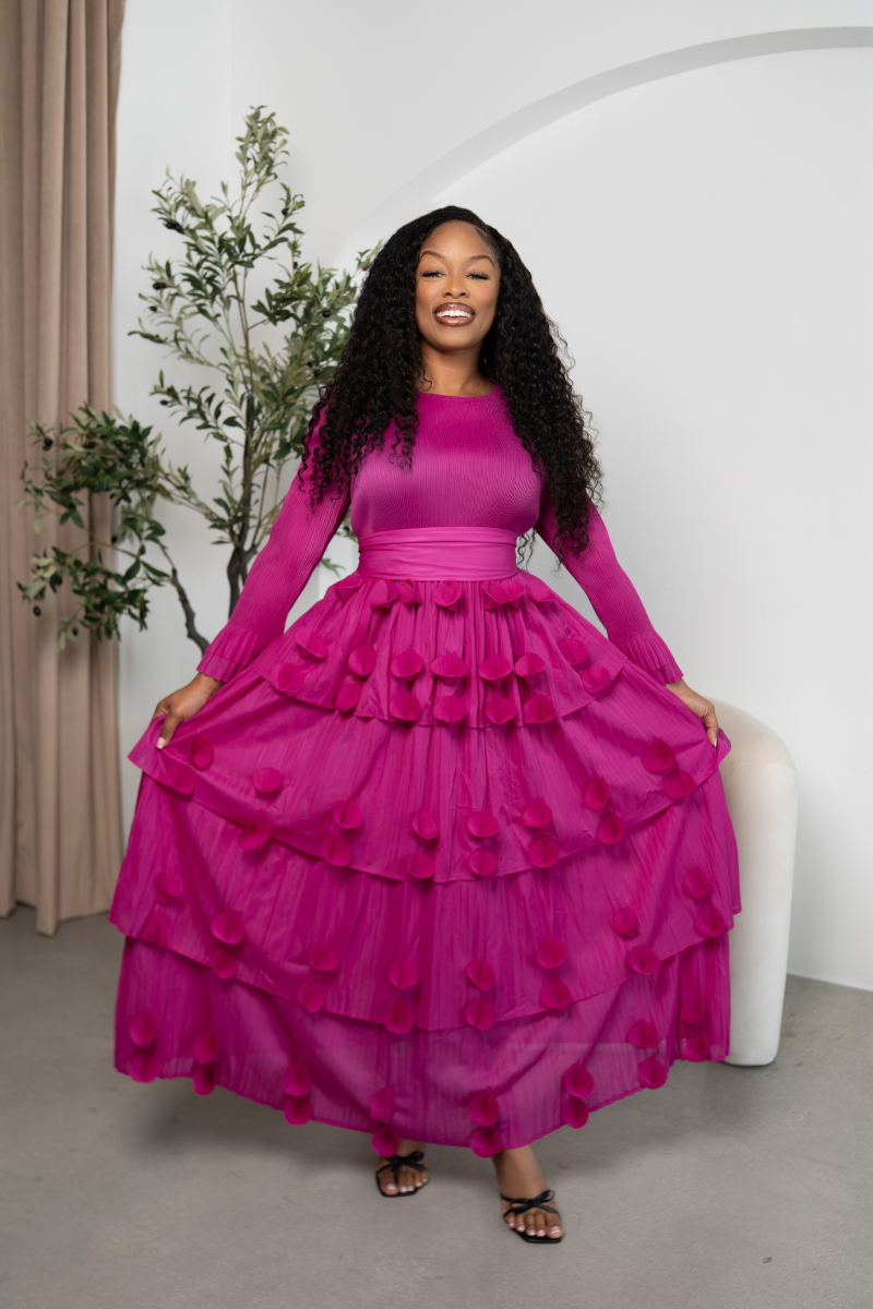 Fuchsia Petal Cascade Gown