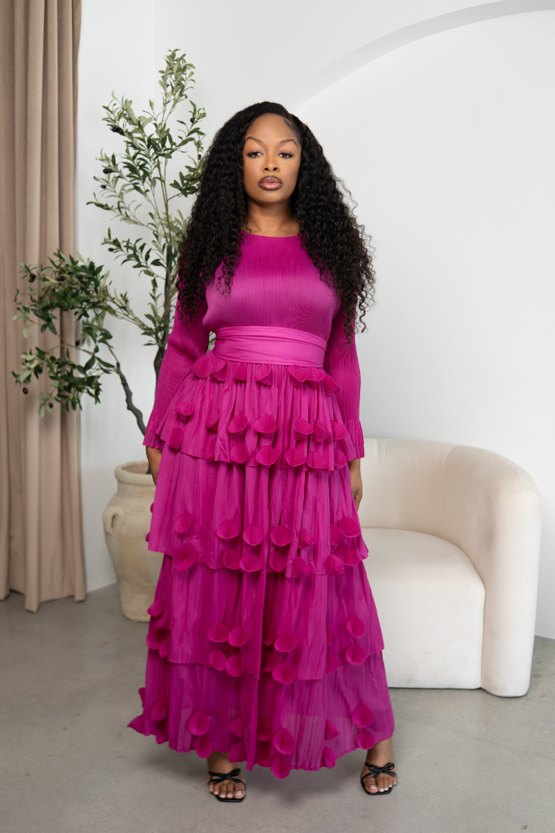 Fuchsia Petal Cascade Gown