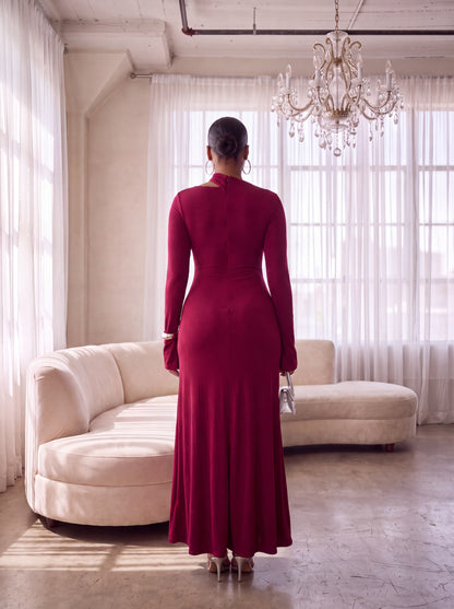 Burgundy Draped Maxi Dress