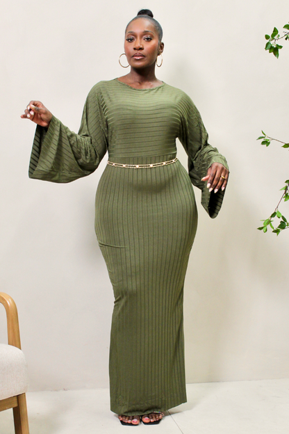 Olive Enchantment Long Sleeve Bodycon Maxi Dress