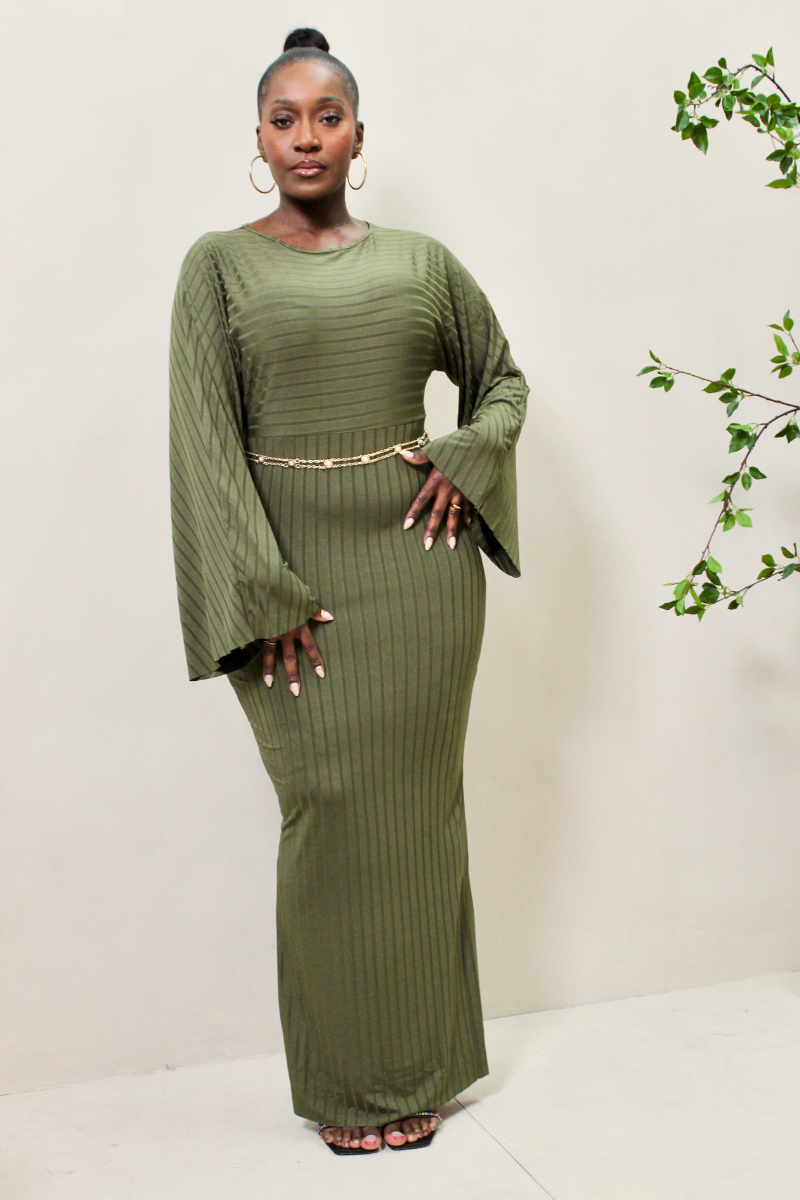 Olive Enchantment Long Sleeve Bodycon Maxi Dress