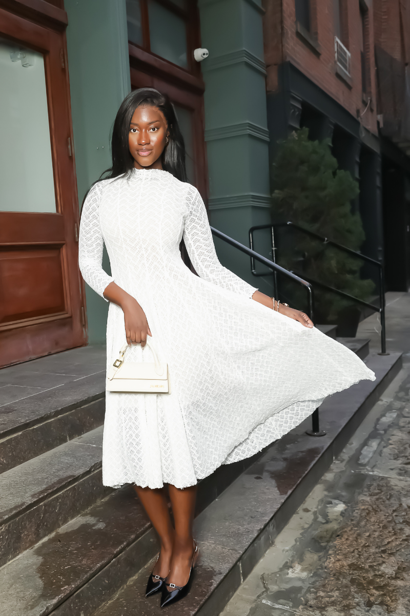 Ivory Whisper Lace Midi Dress