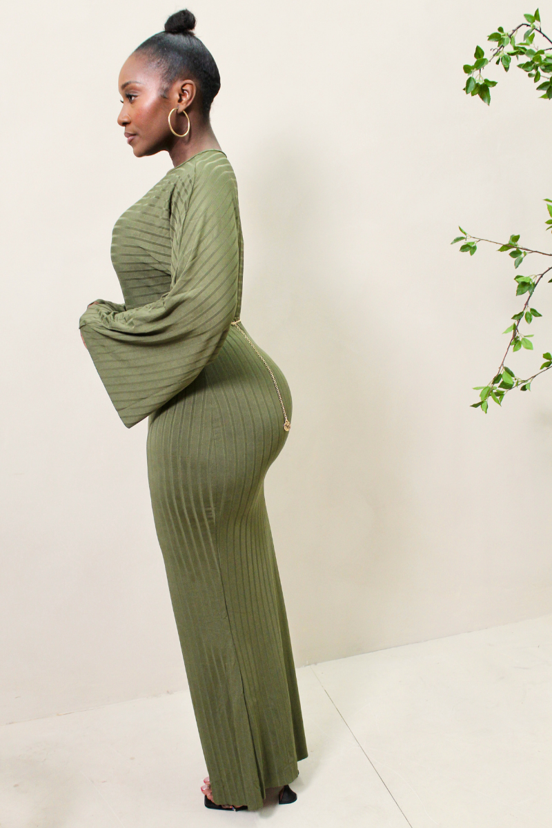 Olive Enchantment Long Sleeve Bodycon Maxi Dress