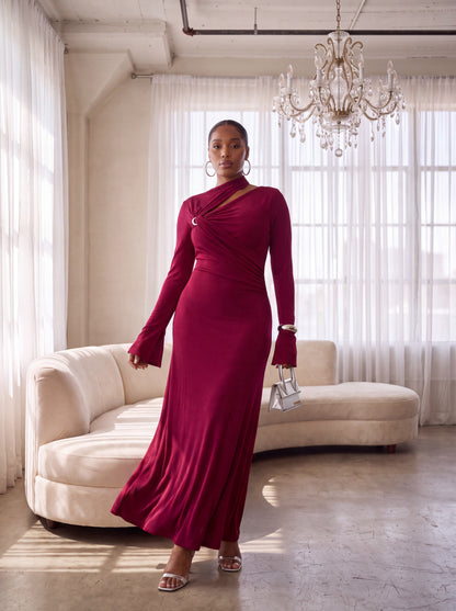 Burgundy Draped Maxi Dress