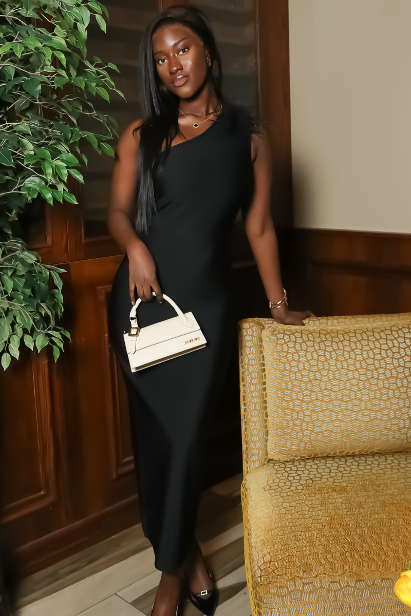 Midnight Muse One-Shoulder Midi Dress