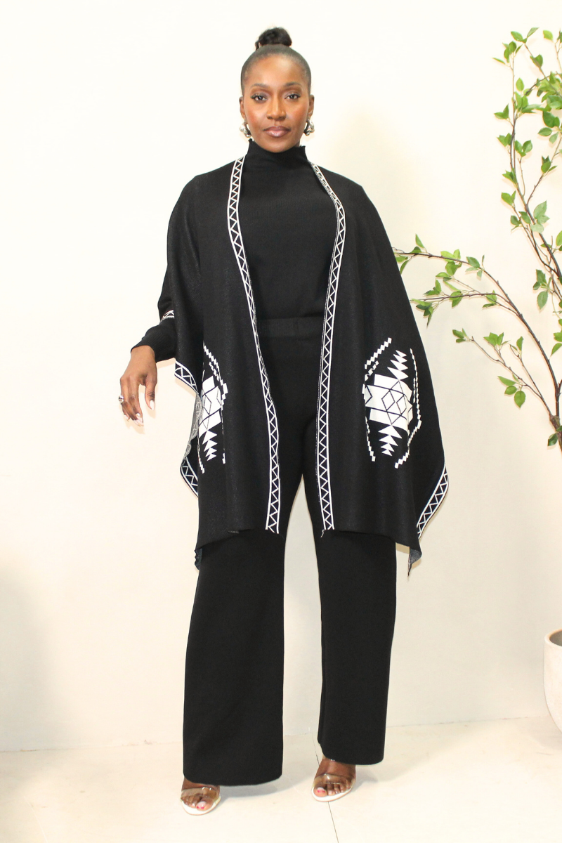 Geo-Chic Knit Cape Set