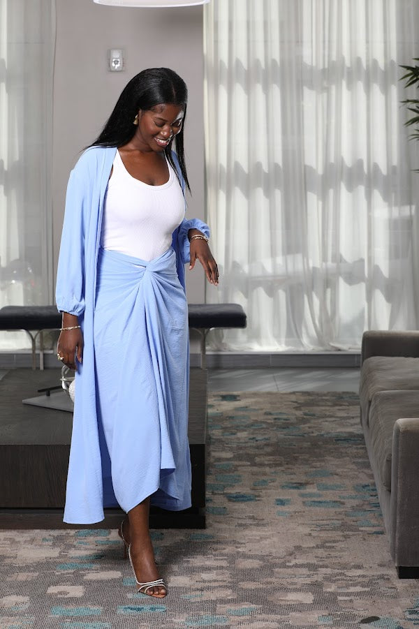 Kima Blue Drape Skirt Set