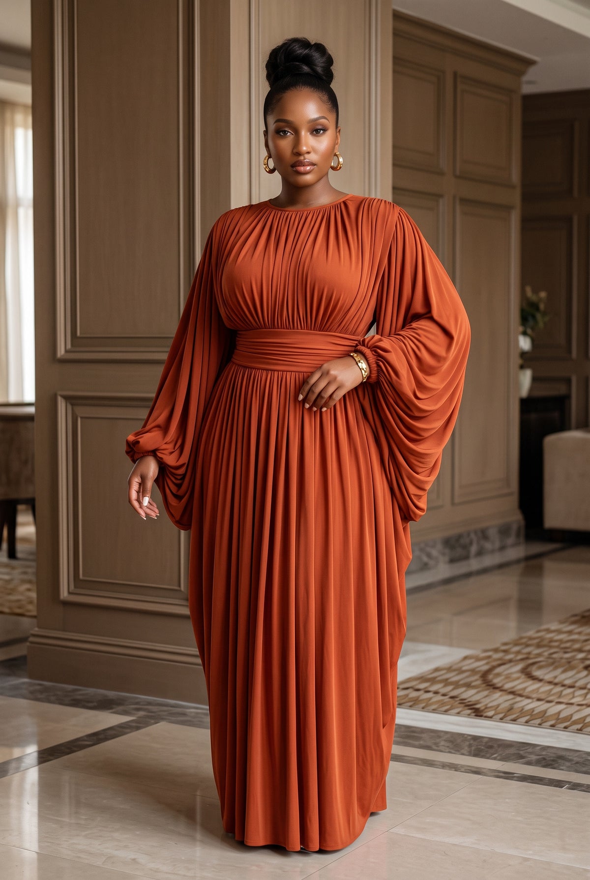 Draped Sleeve Maxi Dress