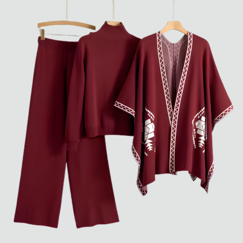 Geo-Chic Knit Cape Set