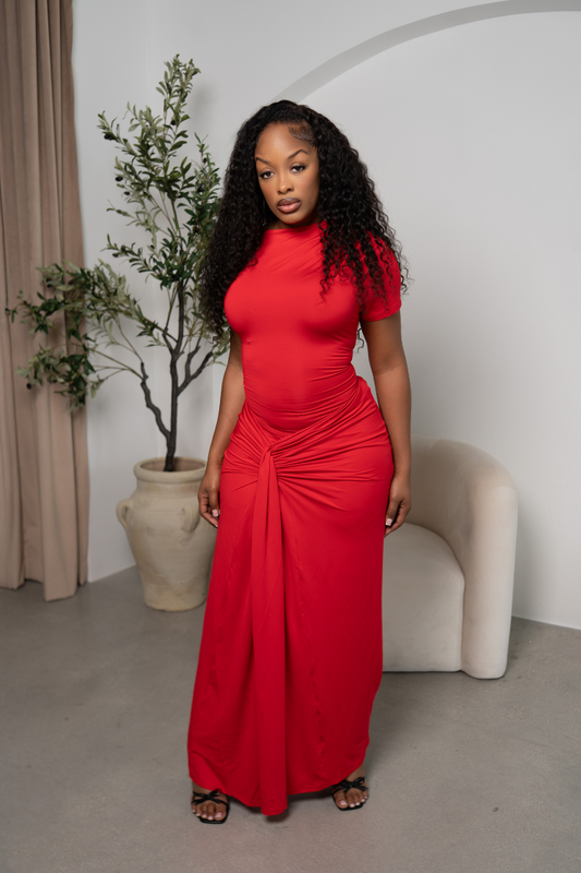 Red Ruched Waist Gown
