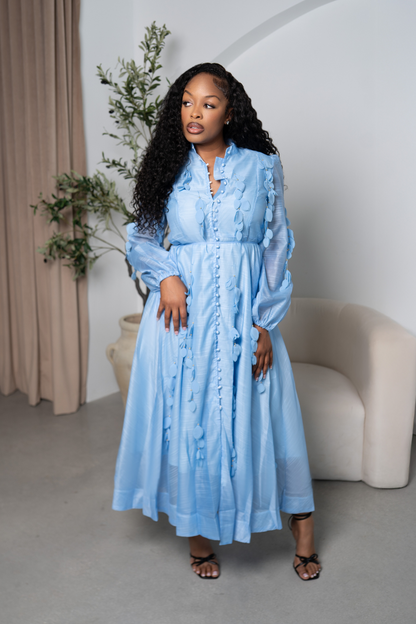Blue Petal Button Maxi Dress
