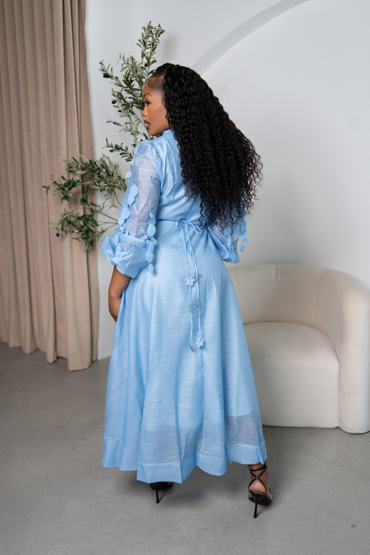 Blue Petal Button Maxi Dress