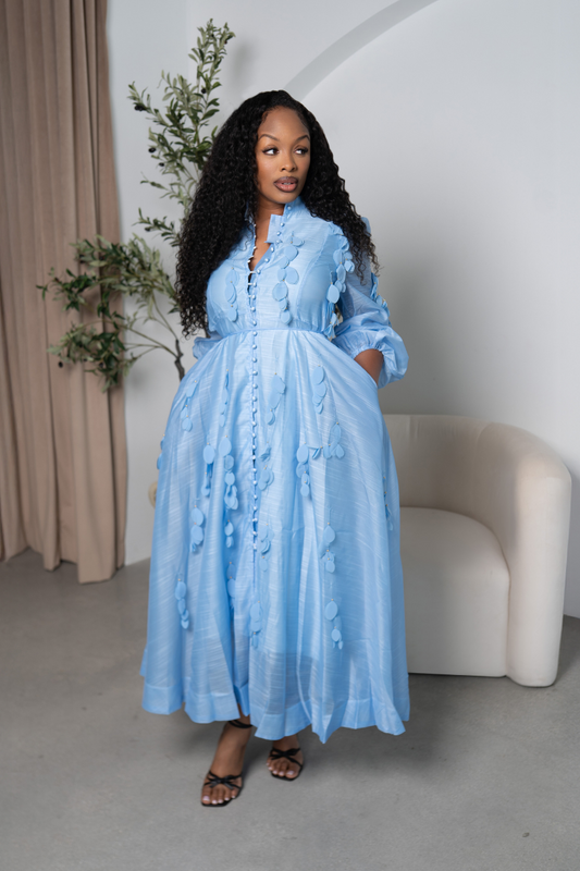 Blue Petal Button Maxi Dress