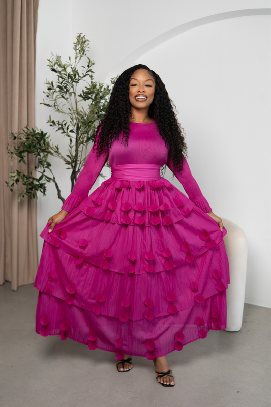Fuchsia Petal Cascade Gown