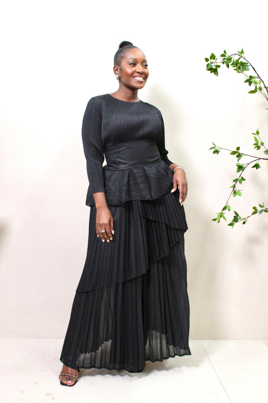 Elegant Black Pleated Set