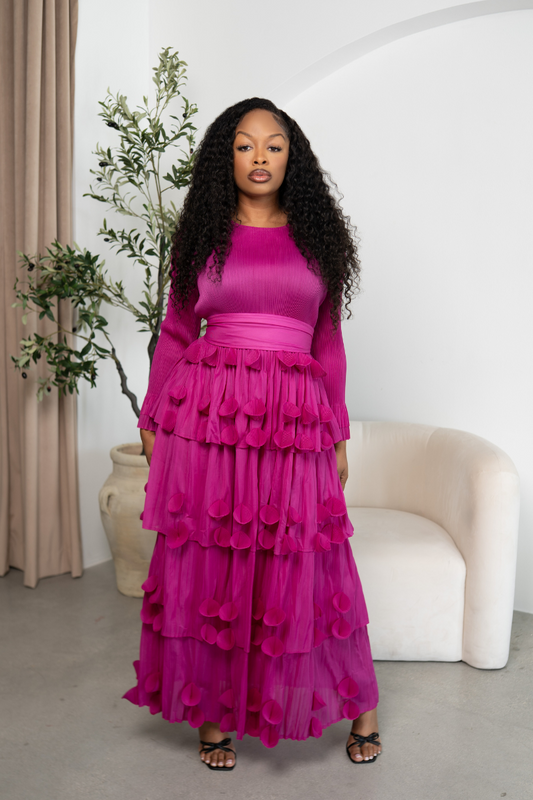 Fuchsia Petal Cascade Gown
