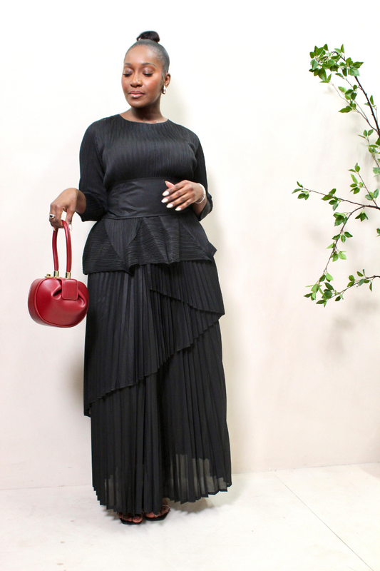 Elegant Black Pleated Set